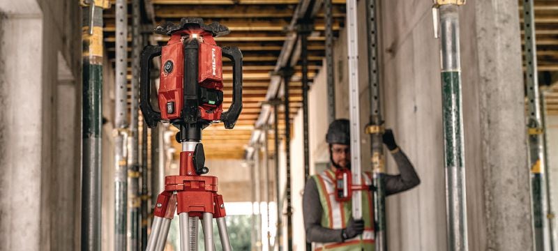 Nivel de láser rotativo de pendiente simple PR 40-22 Robusto nivel de láser rotativo exterior con funciones automáticas para nivelado, alineación, inclinación y cálculo de escuadras de larga distancia (plataforma de batería Nuron) Aplicaciones 1
