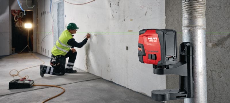 Nivel láser de línea PM 2-LG Láser de línea con 2 líneas para tareas de nivelado, alineación y cálculo de escuadras con haz verde Aplicaciones 1