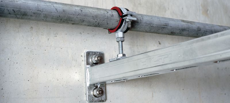 Abrazadera para tuberías de carga pesada MP-MI-F Abrazadera de tuberías de galvanizado en caliente (HDG) con aislamiento acústico para aplicaciones de carga pesada Aplicaciones 1