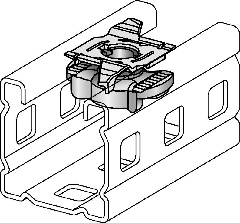 MC-WN-M10 OC Tuerca enrasada galvanizada en caliente (HDG) para fijar componentes/pernos roscados a la cara abierta de los carriles de instalación MC