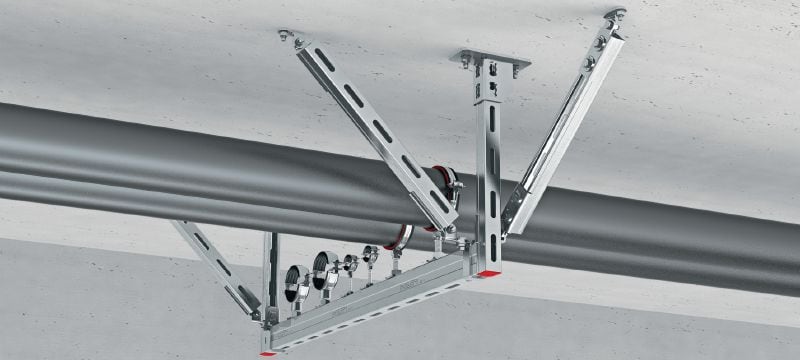 Conector de refuerzo de carril MQS-ACD Conector de abrazadera de carril premontado y galvanizado que ofrece mayor flexibilidad de instalación y carga en una amplia gama de aplicaciones sísmicas Aplicaciones 1